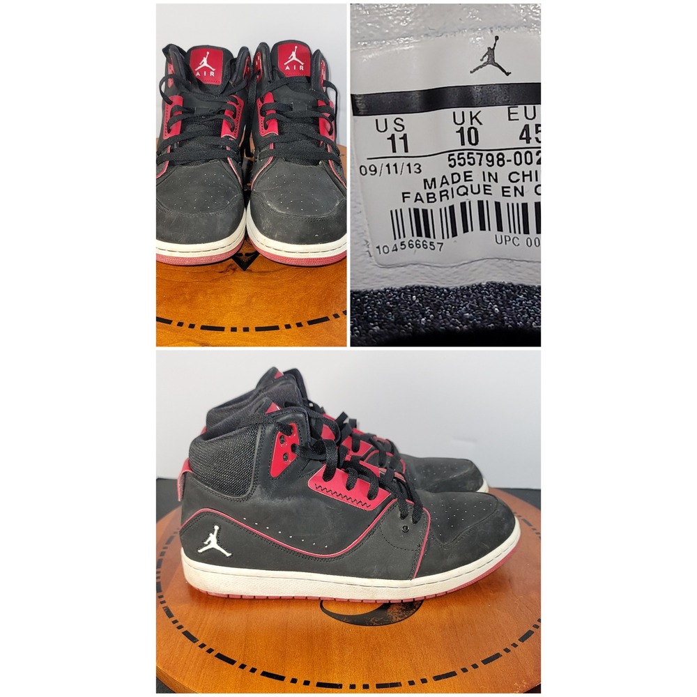 Jordan Flight 1 Black Gym Red White Sneakers 555798-002 Mens Size 11 High Top